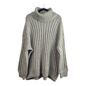 Falls Creek Chunky Knit Cowl Neck Oversized Ribbed Gray Sweater
